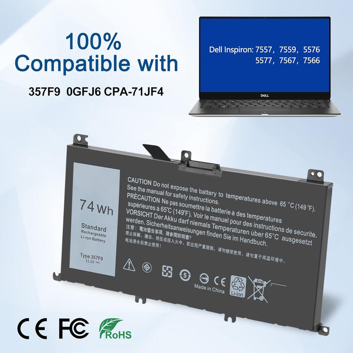 Exmate 357F9 0GFJ6 Akku für Dell Inspiron 15 7000 Series 7566 7567 7557 7559 5576 5577 INS15PD-1548B