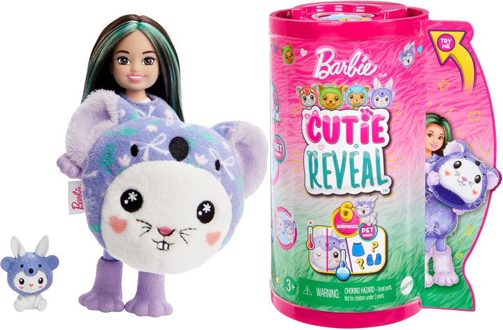 BARBIE Cutie Reveal Puppe - Chelsea-Puppe mit 6 Überraschungen und Farbwechselspass, Hasen in Koala-