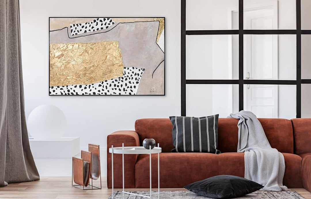 YS-Art Abstrakt Acryl Gemälde auf Leinwand mit Rahmen Abstraktion handgemalt Wandbilder Wohnzimmer m