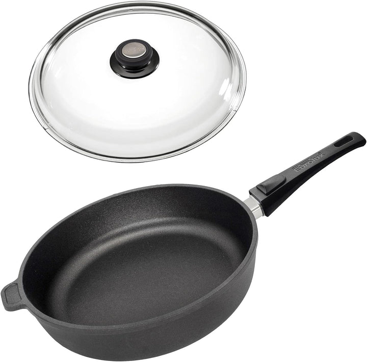 Eurolux Guss-Pfanne Induktion Set & Deckel Ø 24 cm abnehmbarer Griff - hoher Rand 7 cm - Alugusspfan