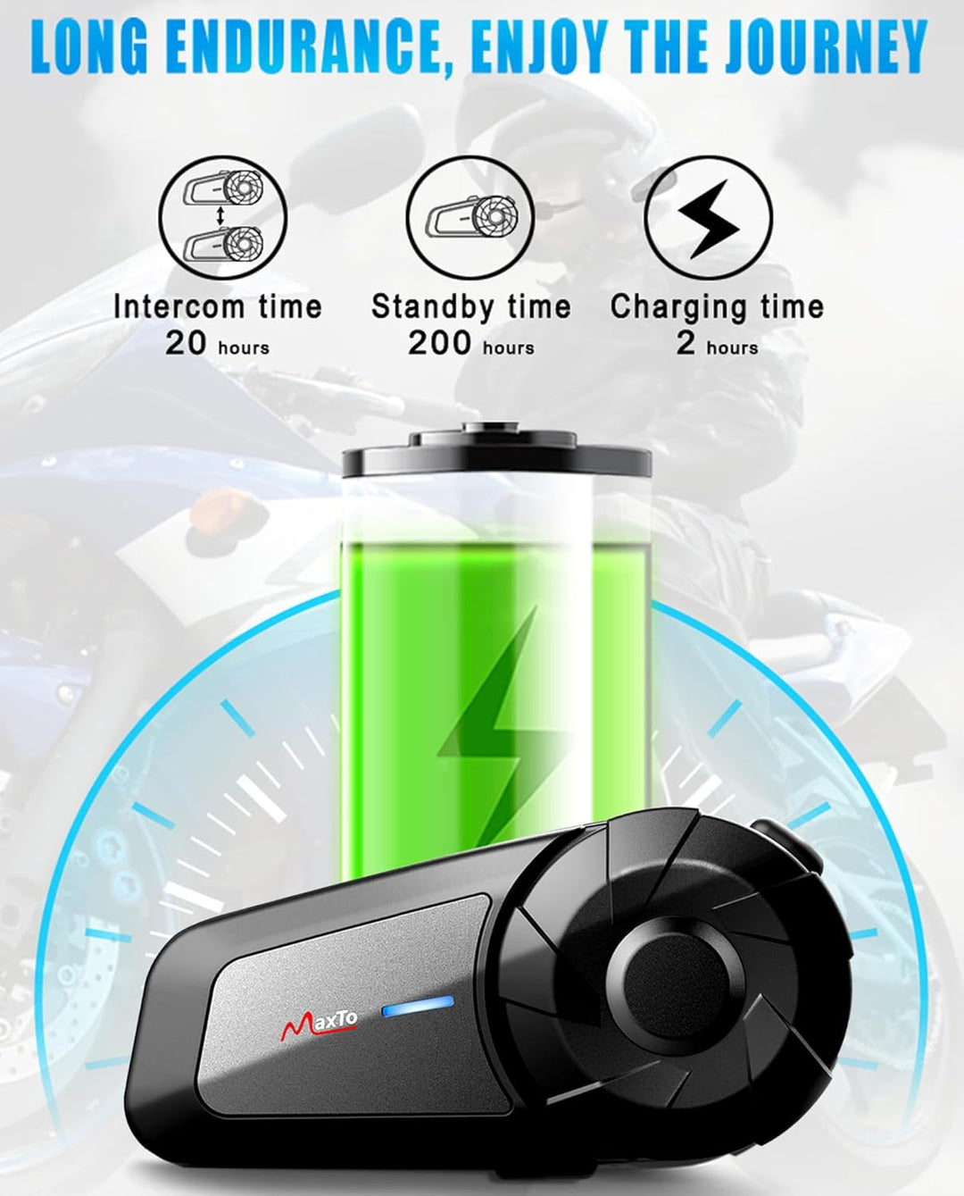 QSPORTPEAK Motorrad Intercom Bluetooth Headsets,MX1 Fahrer 800M universelles Intercom,HiFi-Stereosou