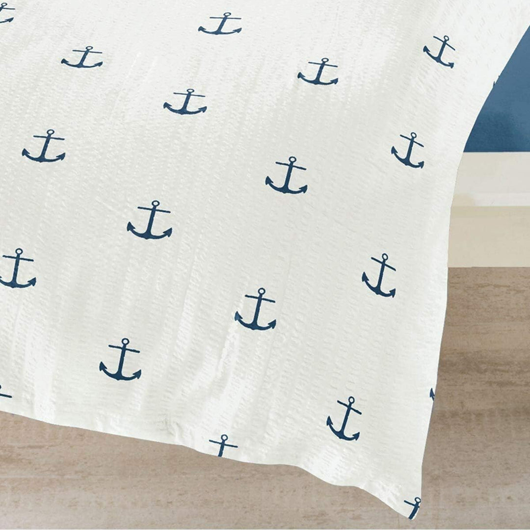 Traumschlaf Seersucker Sommer Wende-Bettwäsche Anker - Bügelfrei - maritim Set 135x200 cm + 80x80 cm