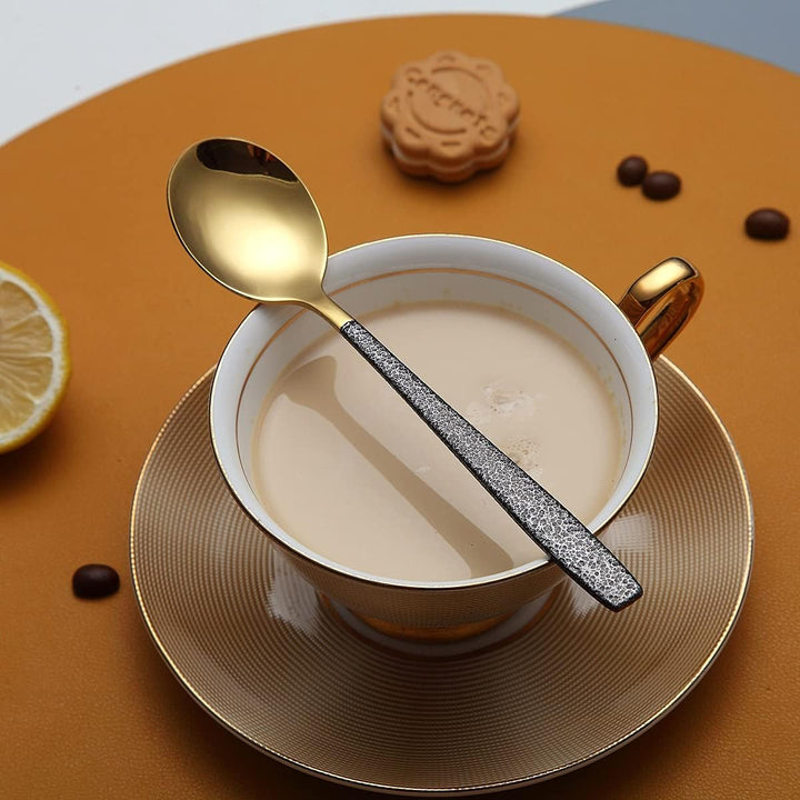 Besteckset 30 Stück Glänzende Goldkopfbeschichtung mit Schwarzem Marsgriff, Edelstahl Titanbeschicht