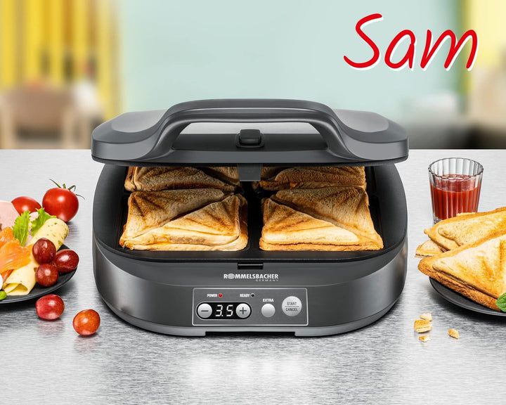 ROMMELSBACHER Sandwich Maker ST 1800 - 4 XL-Sandwiches, Antihaftbeschichtung, 15 Minuten Zeitschaltu
