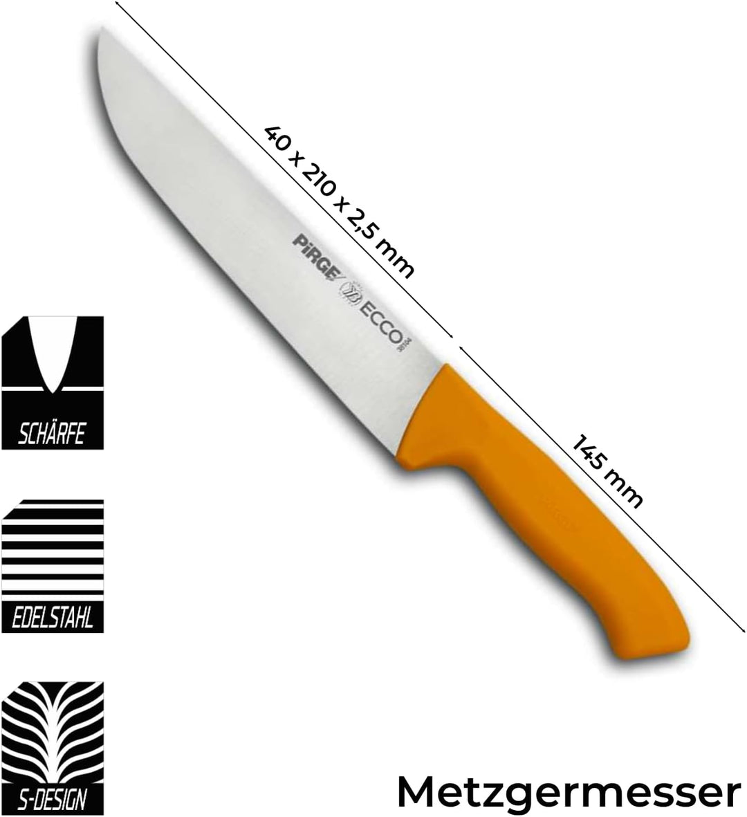 Pirge Ecco Metzgermesser 21 cm Gelb Schlachtermesser - Fleischermesser - Stechmesser - Exzellenter S