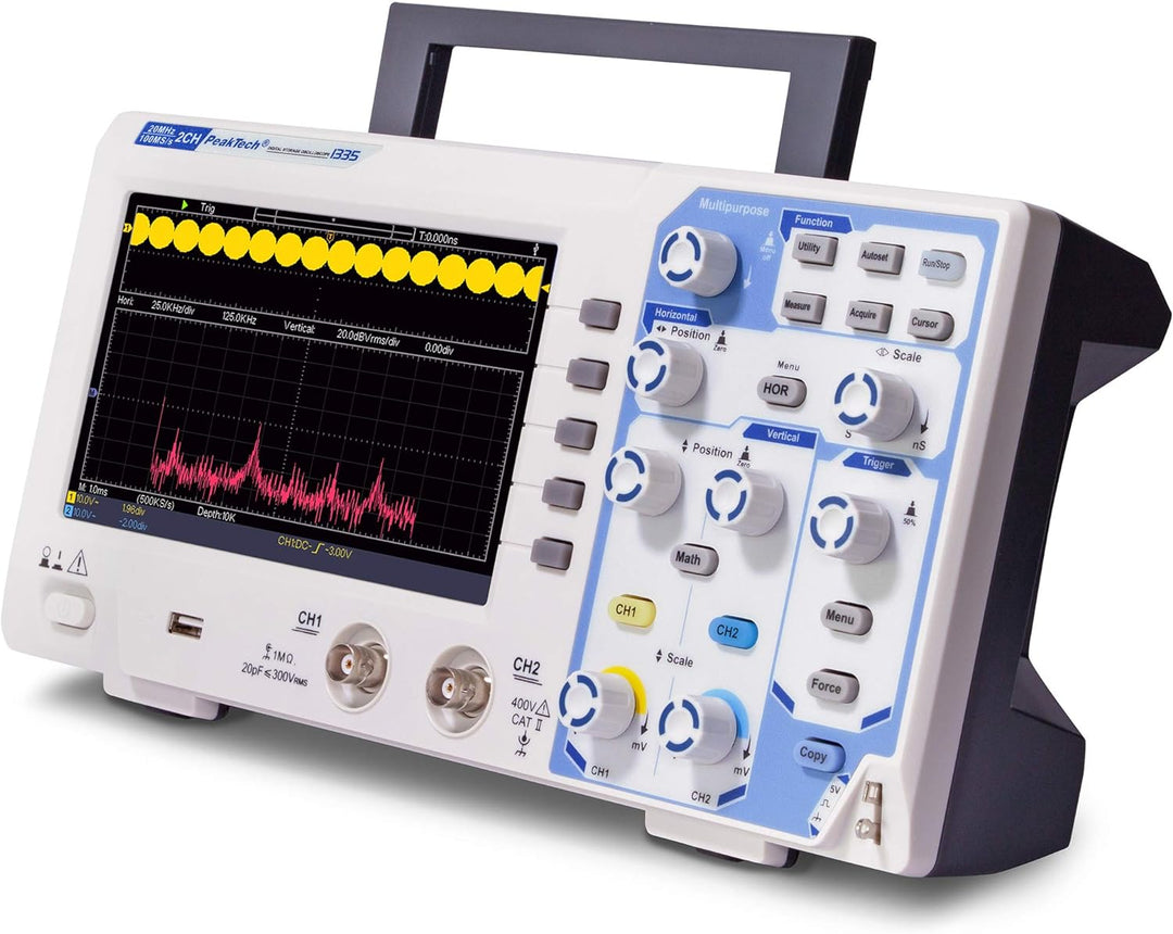 PeakTech P 1335 20 MHz 2-Kanal Digital-Speicher-Oszilloskop mit USB-Schnittstelle, 15 W, 240 V, 20 M