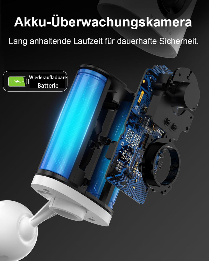 virtavo 2K Überwachungskamera Aussen Akku Kamera Überwachung Aussen WLAN Kabellos, WiFi Outdoor,auss