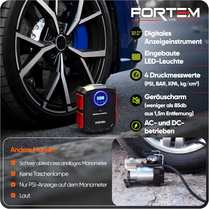 Fortem Tragbarer Kompressor Autoreifen, Kompressor Fahrrad, 12V Autoreifen Pumpe und Fahrradpumpe El