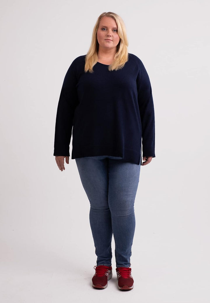 CASH-MERE.CH 100% Kaschmir Damen Pullover mit geradem Schnitt und Seitenschlitz in grossen Grössen |