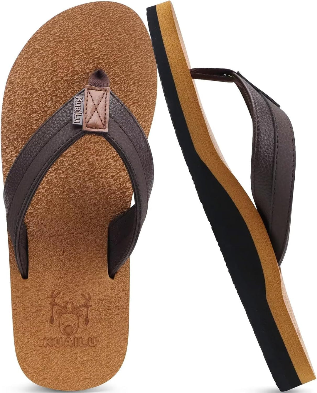 KuaiLu Flip Flops Herren Synthetik Leder Bade Sandalen Comfy Breite Füsse Badelatschen Yoga Schaum S