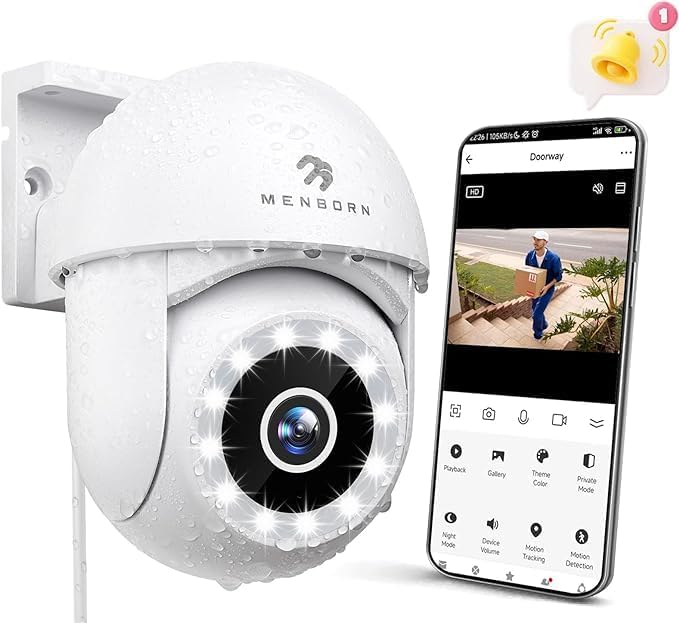 Menborn Überwachungskamera Aussen 2.5K/4MP, Aktualisierte Kamera Überwachung 360° mit Starlight Farb