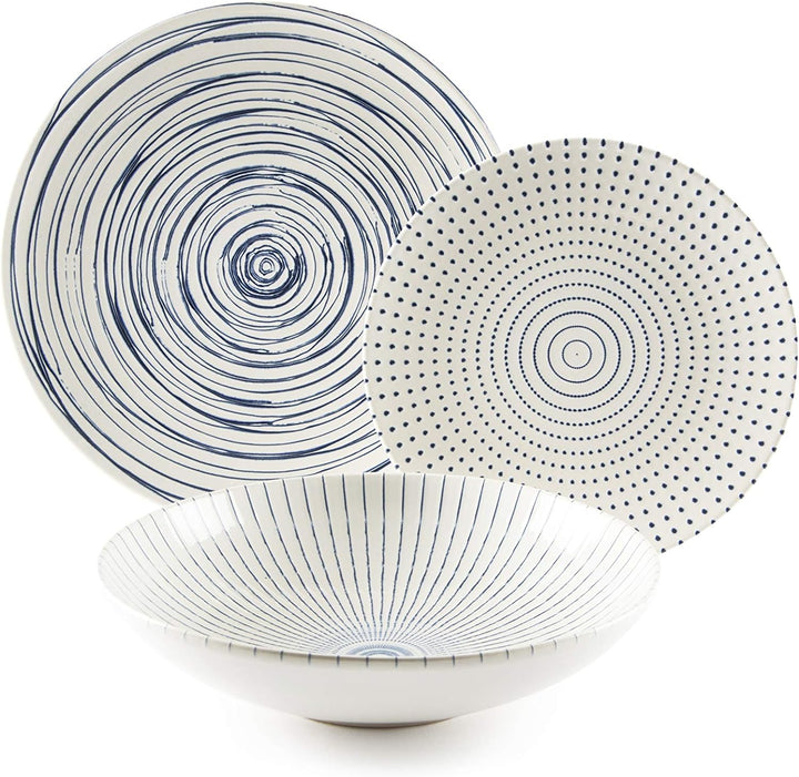 Excelsa Hanami Tafelservice 18-teilig, Keramik, Weiss und Blau