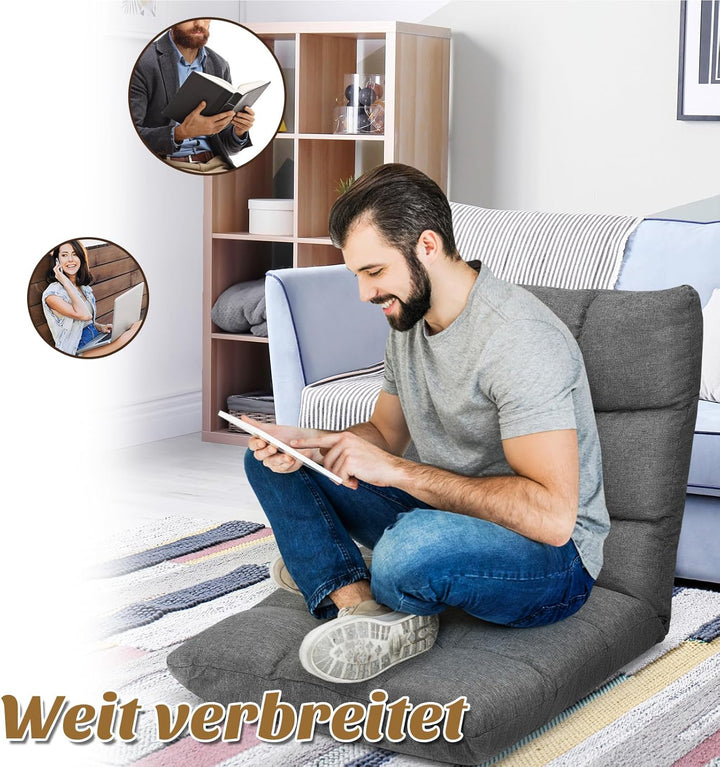 COSTWAY Bodenstuhl verstellbar, Bodensessel gepolstert, Bodenkissen mit Rückenlehne, Meditationsstuh