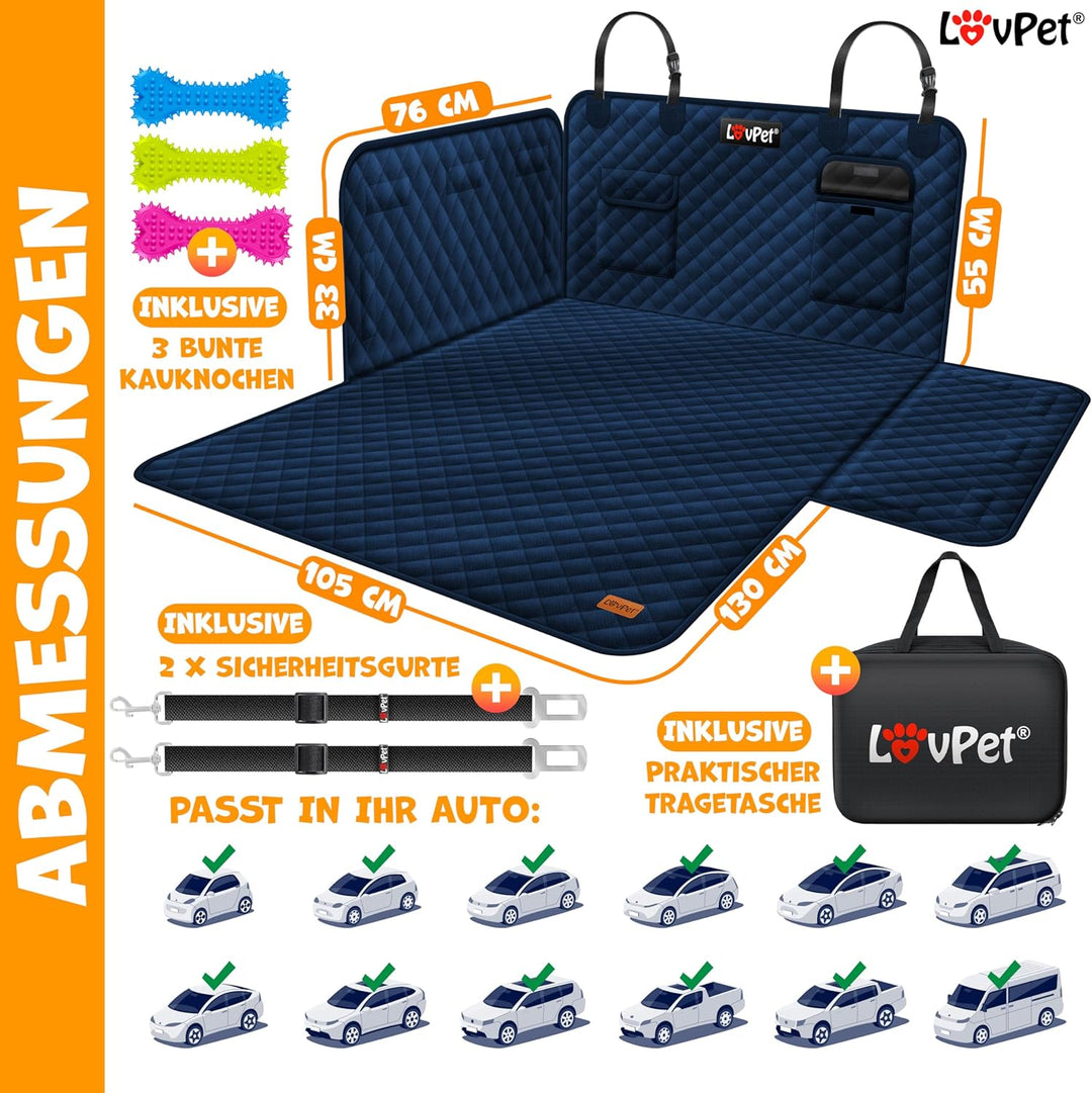 Lovpet Kofferraumschutz mit Seiten- und Ladekantenschutz Hundedecke fΓΌr Auto-RΓΌckbank mit Sichtfenst