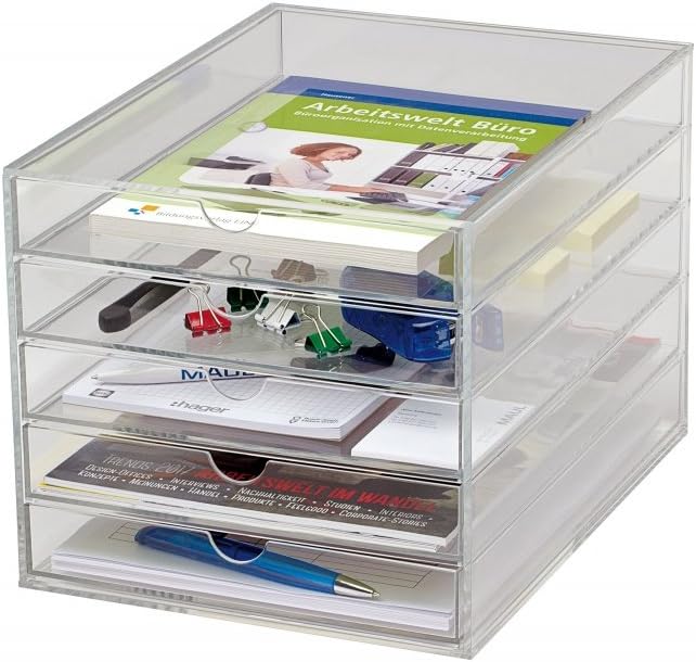 MAUL Schubladenbox A4 aus Acryl | Schreibtisch Organizer mit 5 Fächern zur Aufbewahrung von Papier,