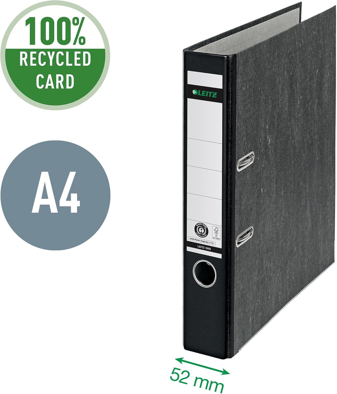 Leitz Qualitäts-Ordner 180°, 10er Pack, A4, klimaneutral, 100 % recycelter Karton, Schmal, 5,2 cm Rü