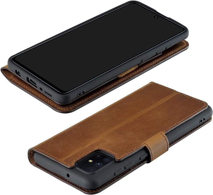 Suncase Book-Style Hülle kompatibel mit Samsung Galaxy M51 Leder Tasche (Slim-Fit) Lederhülle Handyt