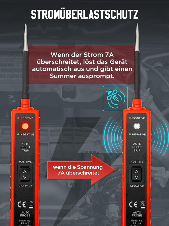 KAISAL Stromprüfer 6-24V DC Power Circuit Probe Auto Tester Polaritätstester prüflampe kfz mit 13 ft