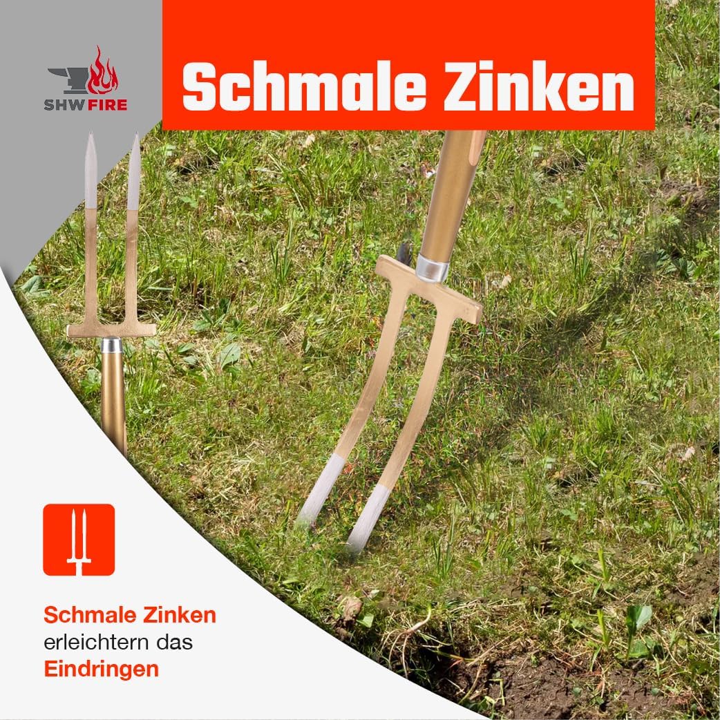 SHW-FIRE 59046 Rosengabel Bajonettzinken Stahl Handgeschmiedet Geschmiedet mit Stiel Holzstiel 85 cm