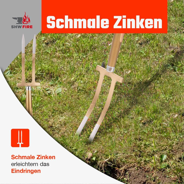 SHW-FIRE 59046 Rosengabel Bajonettzinken Stahl Handgeschmiedet Geschmiedet mit Stiel Holzstiel 85 cm