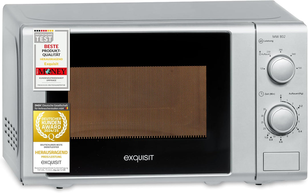 Exquisit Mikrowelle MW 802 si | 700 W Leistung | 20 L Garrraum | 5 Leistungsstufen | Timer | Drehtel