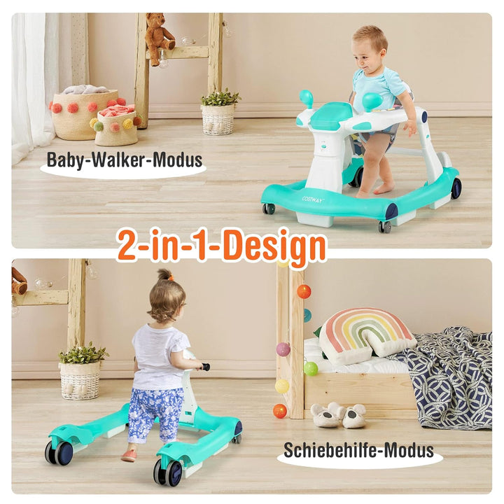 COSTWAY 2-in-1 Lauflernhilfe klappbar, Baby Walker höhenverstellbar, Gehfrei mit Musik & Licht, Lauf