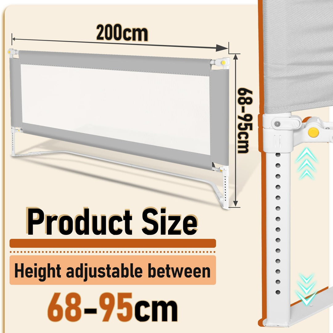 Tubiaz 200cm Bettgitter Rausfallschutz, Klappbare Bettschutzgitter mit U-förmige Füsse, Kinderbettgi