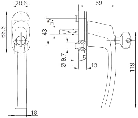 Roto Line Griff abschliessbar 100Nm ohne Logo verkehrsweiss Stiftlänge 43 mm, Verkerhsweiss