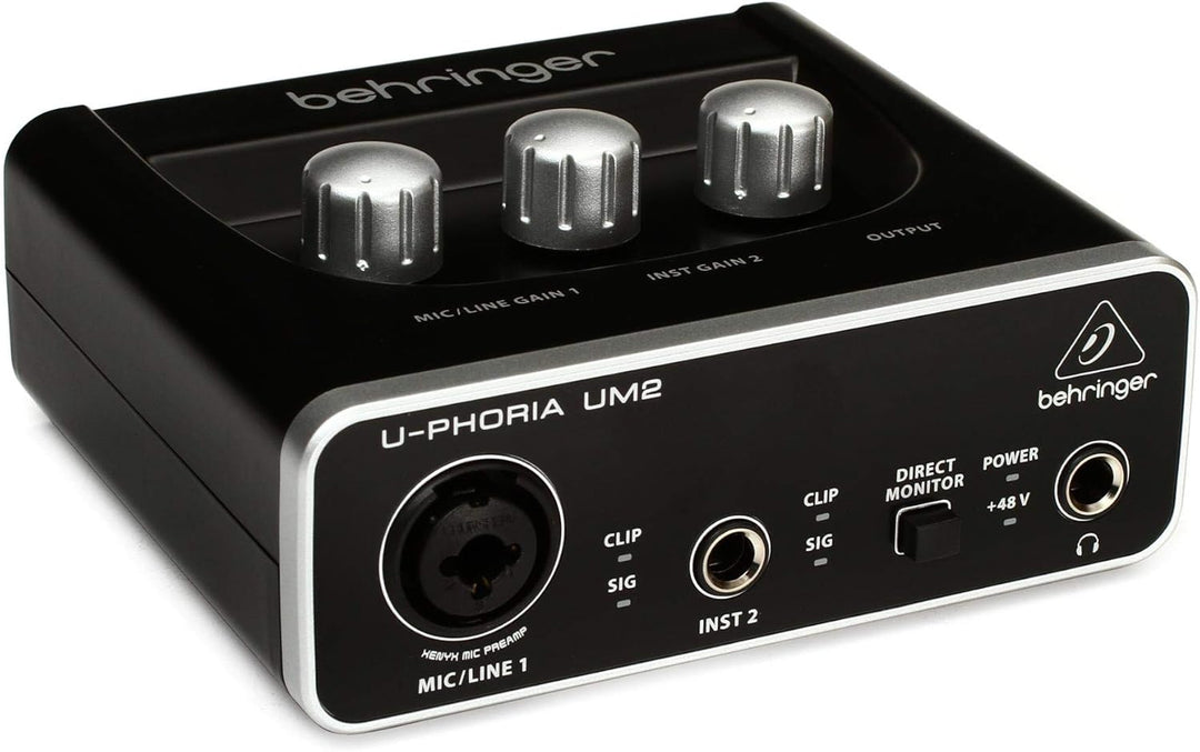 Behringer UM2 Audiophiles 2x2 USB Audio Interface mit XENYX Mikrofonvorverstärker U-PHORIA UM2 Singl
