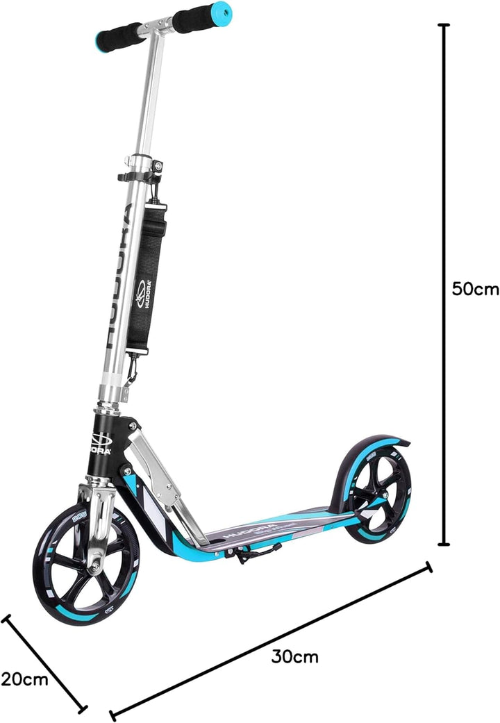 HUDORA BigWheel 205 Scooter - Stabiler Aluminium-Roller - Höhenjustierbarer & zusammenklappbarer Cit