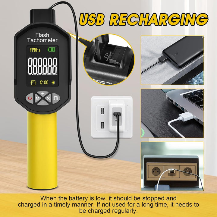 Digitales LED Stroboskop, Drehzahlmesser 60-100000RPM, Wiederaufladbarer Handdrehzahlmesser, Berühru