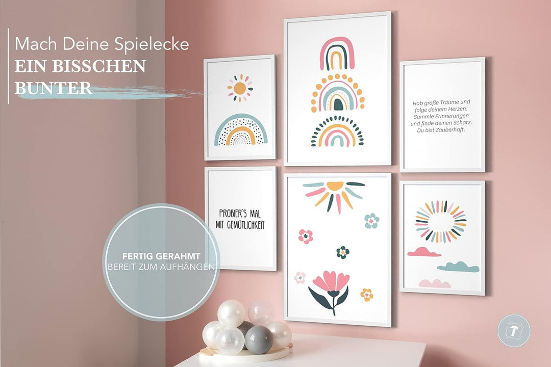 Papierschmiede® Bilder Kinderzimmer Kids Mood Poster Set Regenbogen, Gerahmte Bilder fürs Kinderzimm