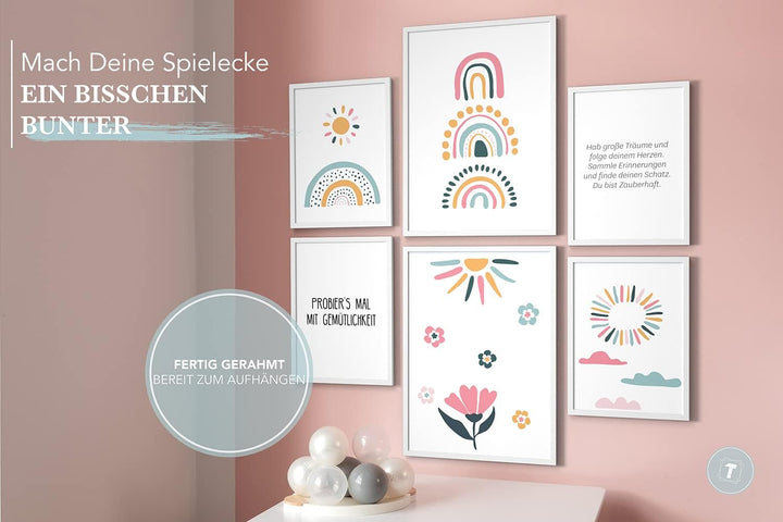 Papierschmiede® Bilder Kinderzimmer Kids Mood Poster Set Regenbogen, Gerahmte Bilder fürs Kinderzimm