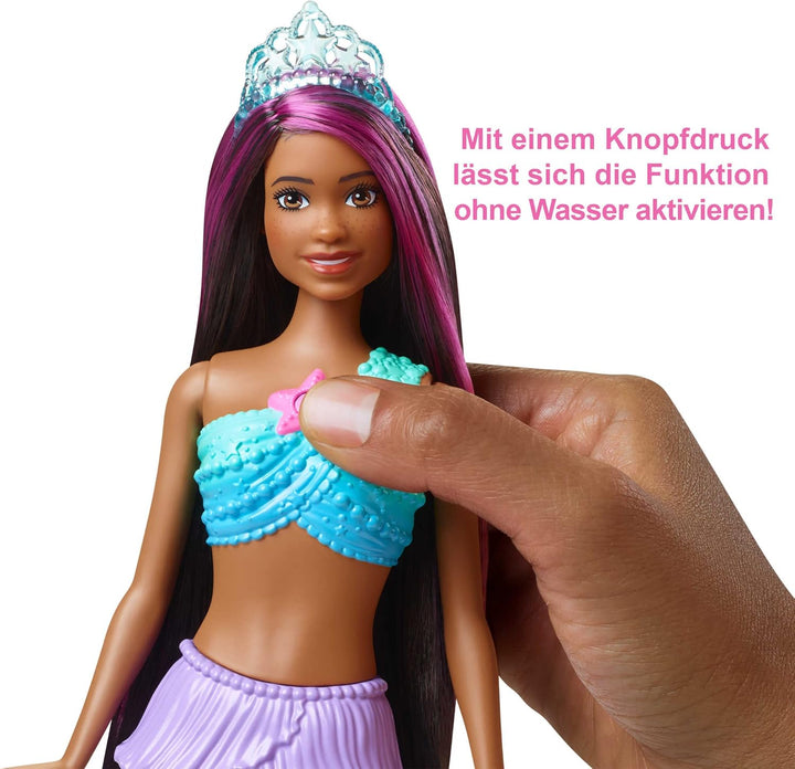 Barbie Dreamtopia Meerjungfrau, Meerjungfrau mit braunen Haaren, 4 Licht- und Soundeffekte, Barbiepu