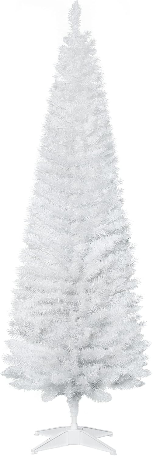 HOMCOM Weihnachtsbaum 1,8 m Christbaum mit Ständer Kunsttanne 390 Äste zerlegbar PVC Weiss Ø55 x 180
