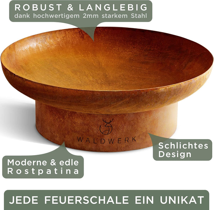 WALDWERK Design Feuerschale - Feuerschalen fĂŒr den Garten - Feuerstelle aus 2mm dickem Stahl - Feuer