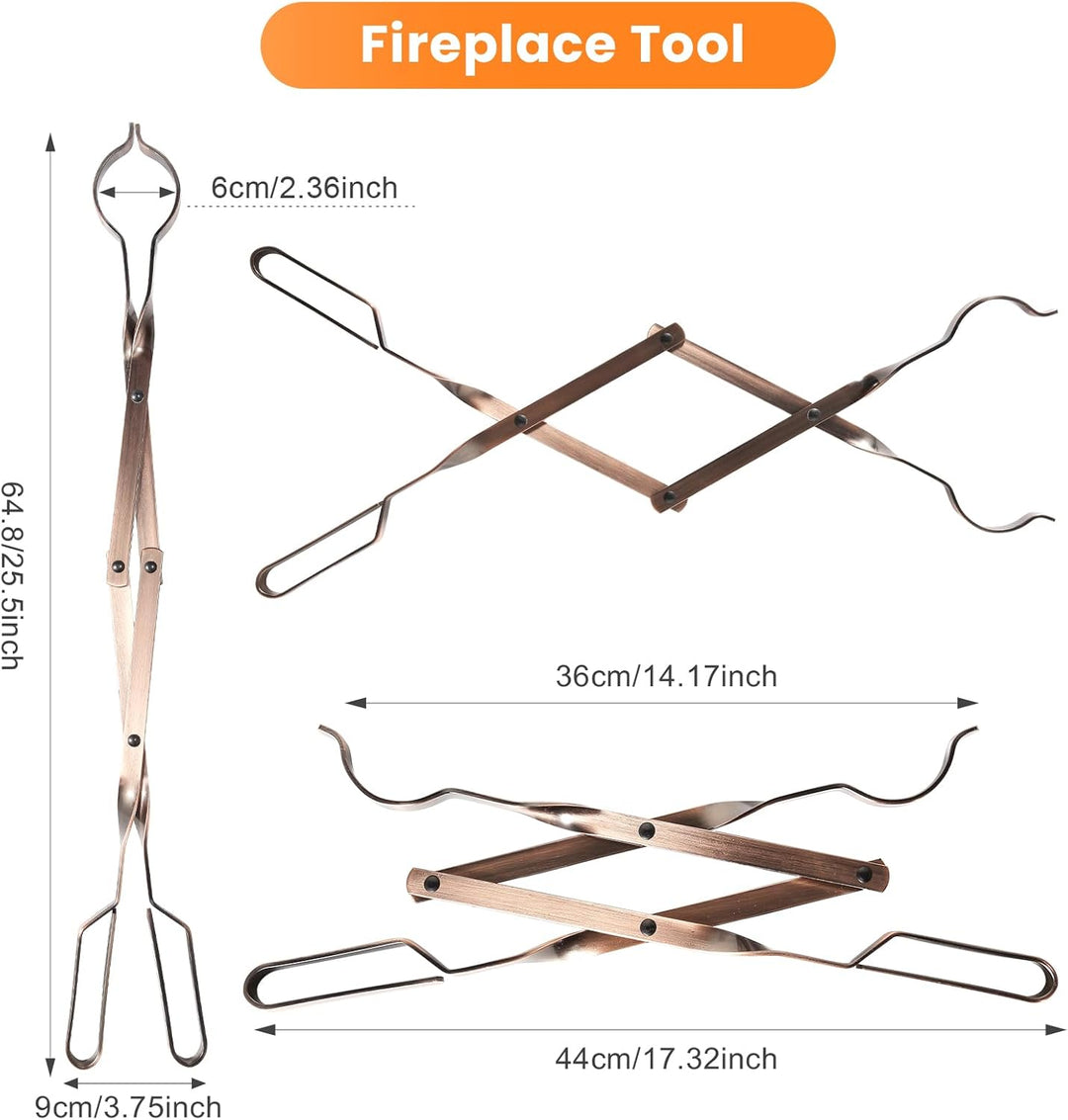 Uten 66 cm Kaminzange aus Edelstahl, faltbar Schwerlast Kohlezange Feuerstelle Zubehör, Werkzeug für