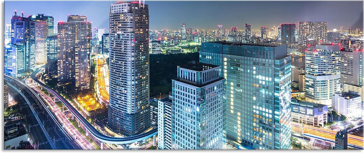 Glasbild Panorama | Wandbild aus Echtglas | Moderne Architektur in Tokio | 100x40 cm | inkl. Aufhäng
