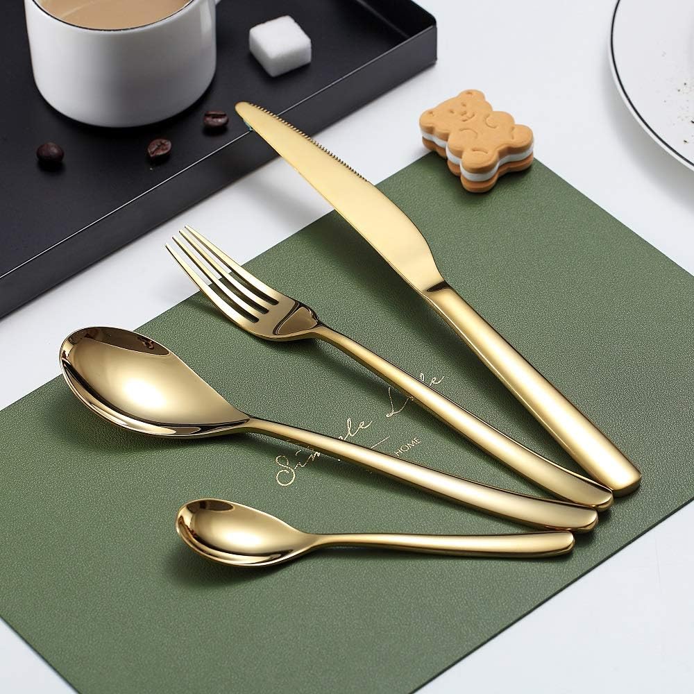 HOMQUEN 24 Stück Gold Besteck Set, Gold Besteckset aus Edelstahl, Gold Titanbeschichtung, Utensilien