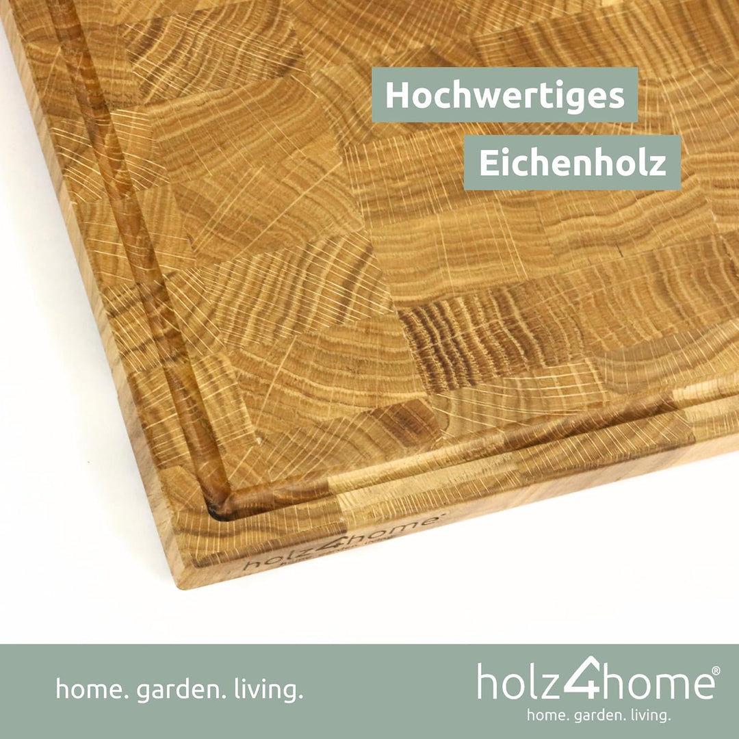 holz4home® Schneidebrett M aus Eichenholz I Stirnholz Würfelmuster Echtholz Brett I Hackbrett Steakb