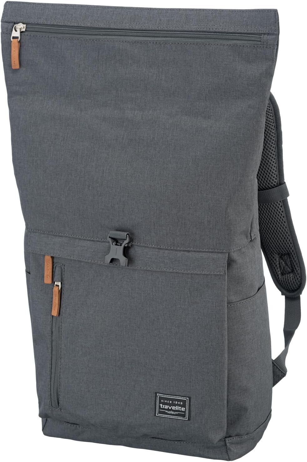 Travelite Handgepäck Rucksack, Laptop Rucksack 15,6 Zoll, BASICS, Reiserucksack Rolltop Funktion, 60