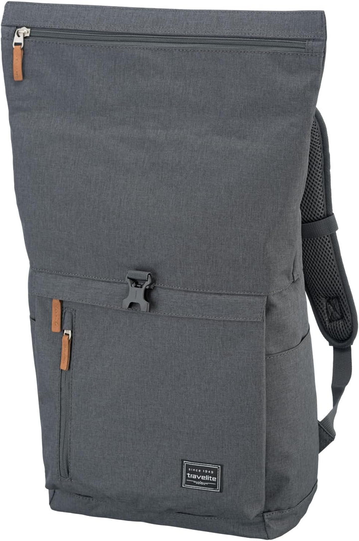 Travelite Handgepäck Rucksack, Laptop Rucksack 15,6 Zoll, BASICS, Reiserucksack Rolltop Funktion, 60