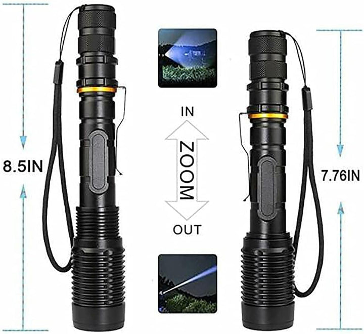 VISVIC LED Taschenlampe mit 8 Pack Akku und 1 Pack 4-Slot USB Ladegerät 2000 Lumen Wasserdicht Zooma