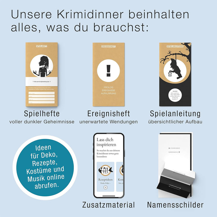 Culinario Mortale® Krimidinner für Zuhause 6 bis 8 Personen - Dauercamper, Dosenbier und eine Leiche