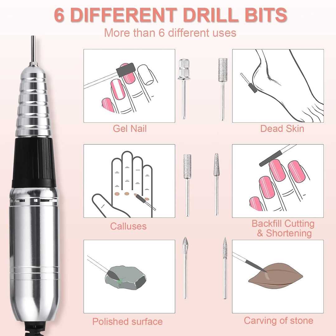 Nagelfräser für Gelnägel Elektrisch Nagelfeile 35000 U/min Maniküre und Pediküre 6 in 1 Hand und Fus