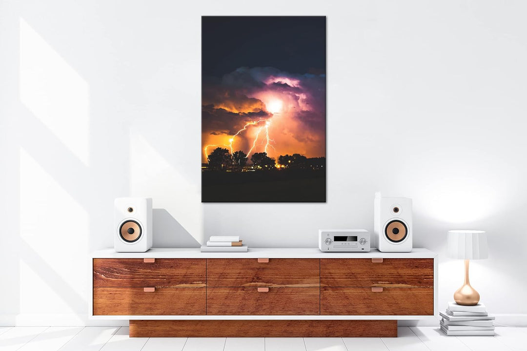 deyoli stürmische Blitze Format: 80x60 cm als Leinwandbild, Motiv fertig gerahmt auf Echtholzrahmen,