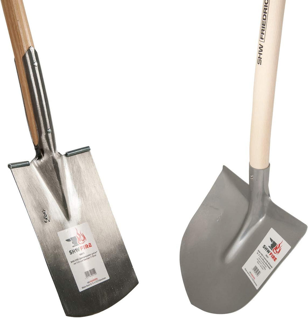 SHW FIRE 59146 Set Frankfurter Schaufel mit Aufbug Silber mit Stiel 130cm + Gärtnerspaten Spaten Tri