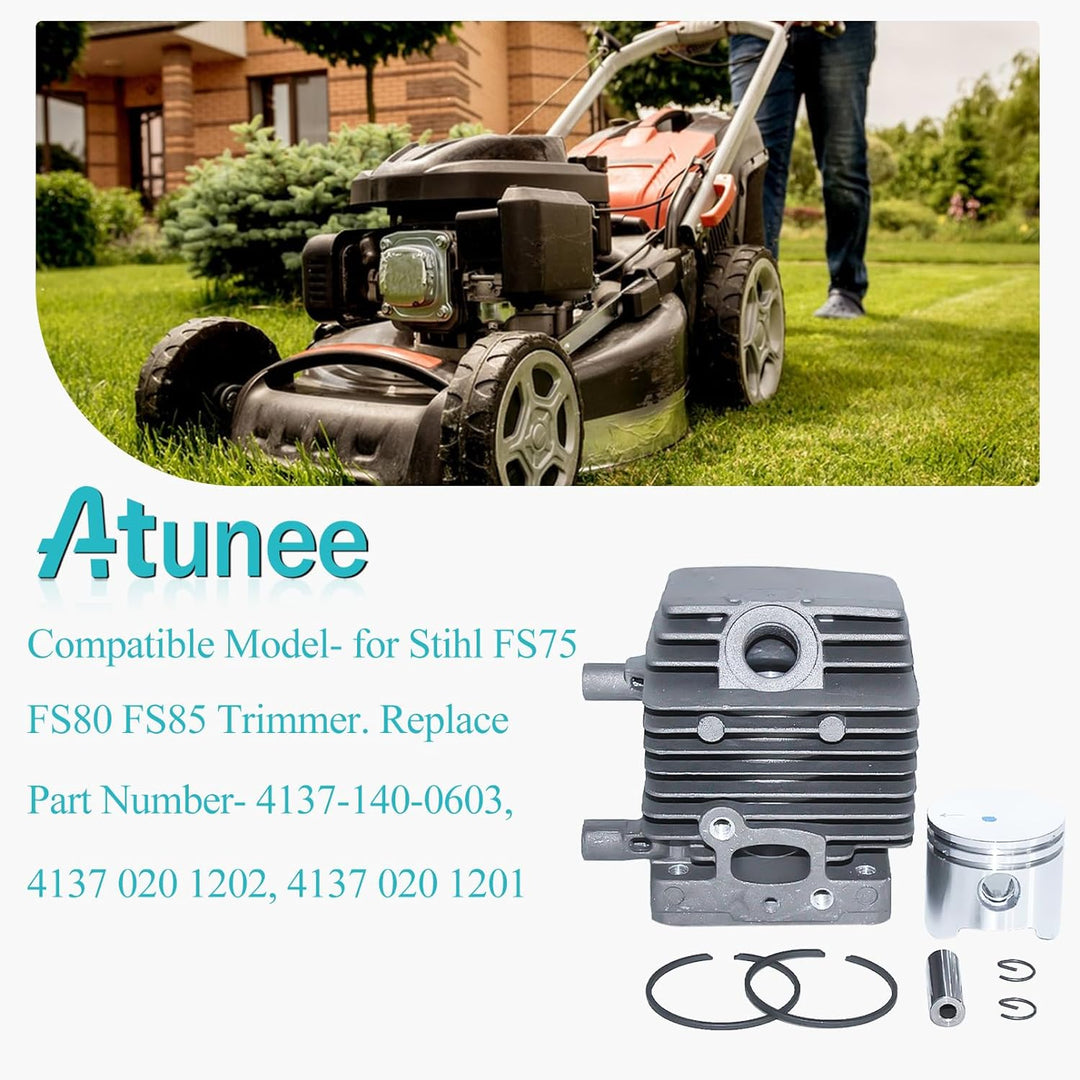 Atunee 34 mm Zylinderkolben-Auspuff-Schalldämpfer-Set für Stihl FS75 FS80 FS85 FC75 FC85 Trimmer ers