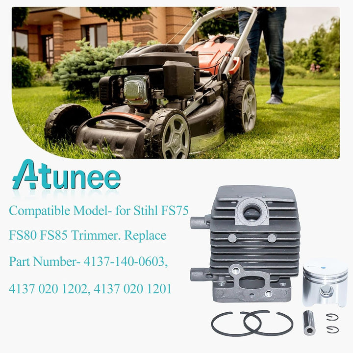 Atunee 34 mm Zylinderkolben-Auspuff-Schalldämpfer-Set für Stihl FS75 FS80 FS85 FC75 FC85 Trimmer ers