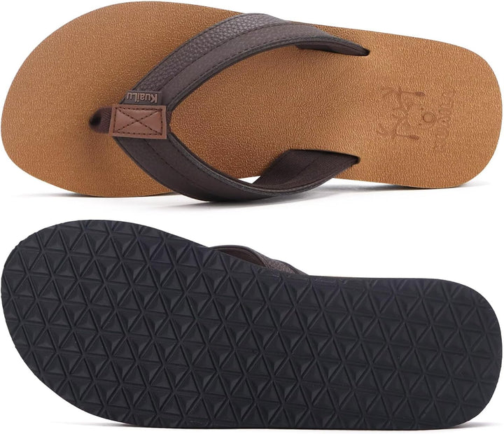 KuaiLu Flip Flops Herren Synthetik Leder Bade Sandalen Comfy Breite Füsse Badelatschen Yoga Schaum S